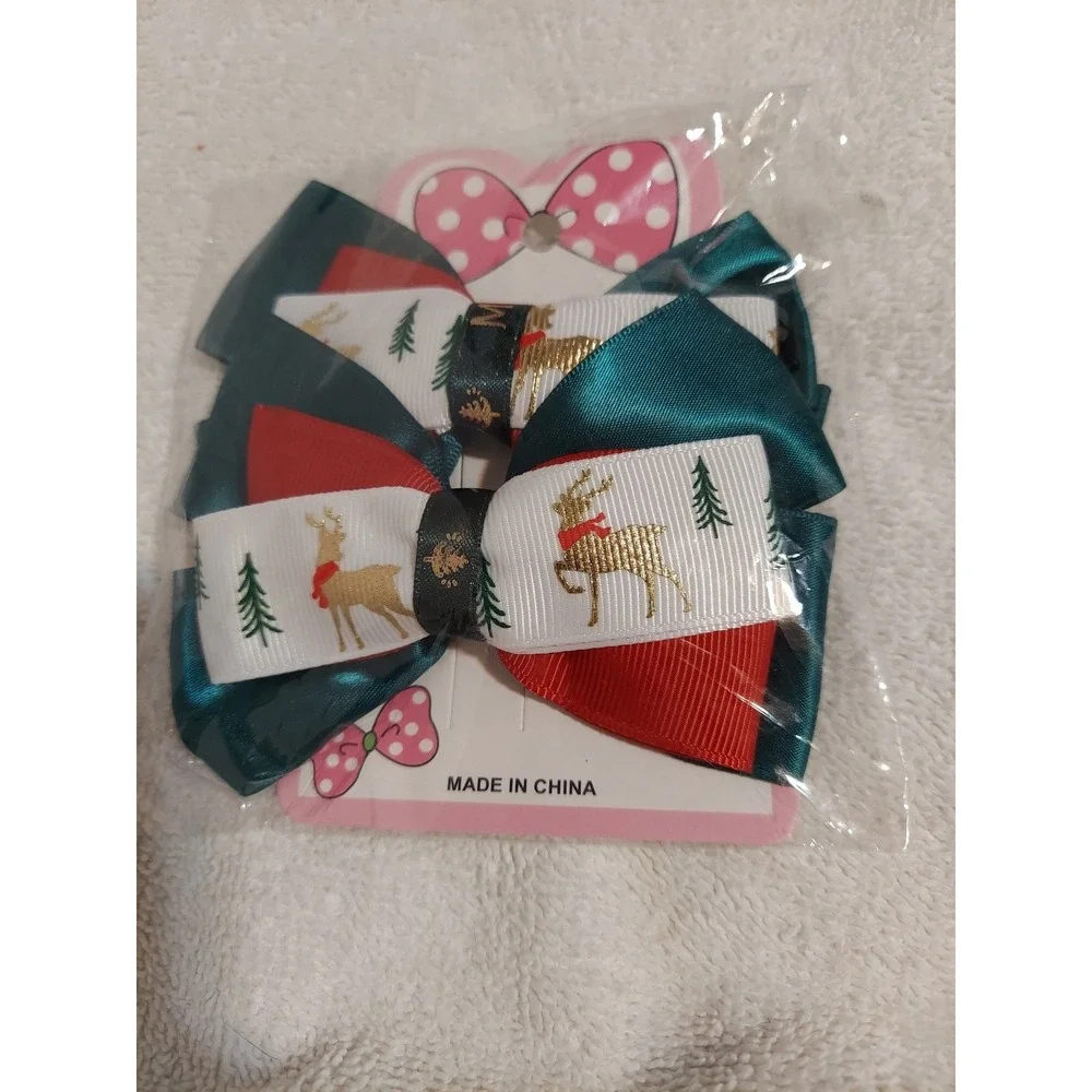 Christmas Baby Toddler Girls Hair Bows Clips Reindeer Tree Holiday 2 Piece